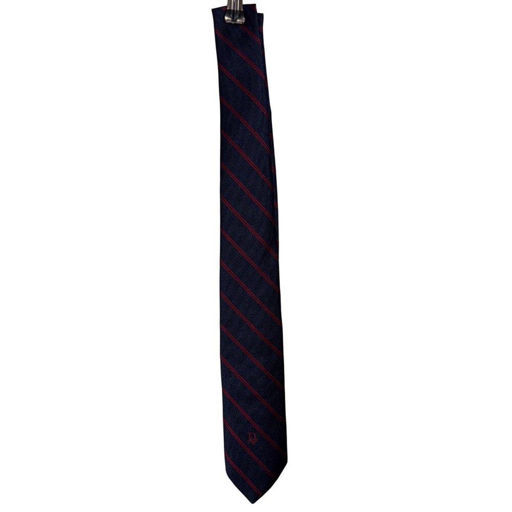 Christian Dior Mens Red & Blue Striped Tie 80% Polyester 20% Silk Formal Wear